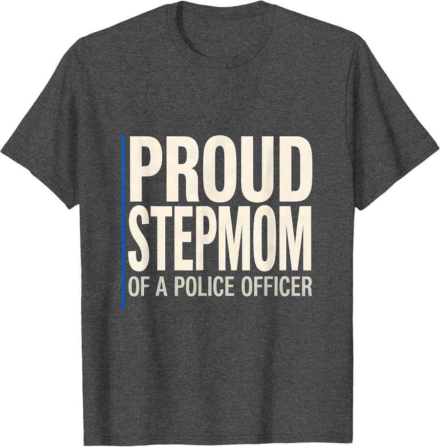 Men's Proud Stepmom Of A Police Officer Patriotic Thin Blue Line T-Shirt - Dark Heather Grey