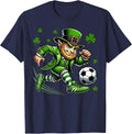 St Patricks Day Sports Leprechaun Playing Soccer Boy Men T-Shirt - Navy Blue