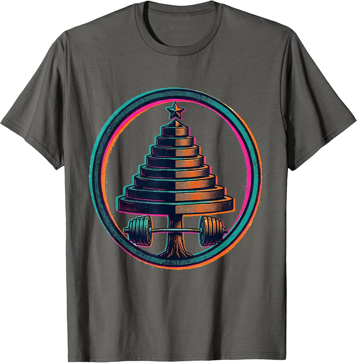 Men's Stepped Tree Weight Plates Gym Humor Christmas T-Shirt - Asphalt Grey