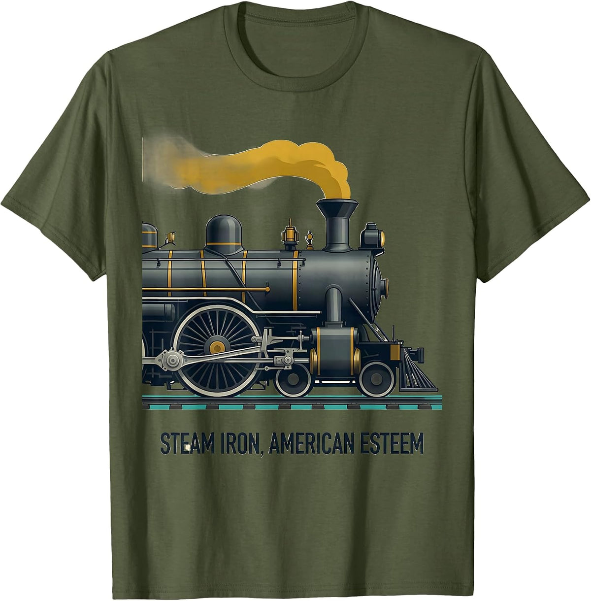 Steam Iron American Esteem Midcentury Modern Big Boy Train T-Shirt - Olive Green