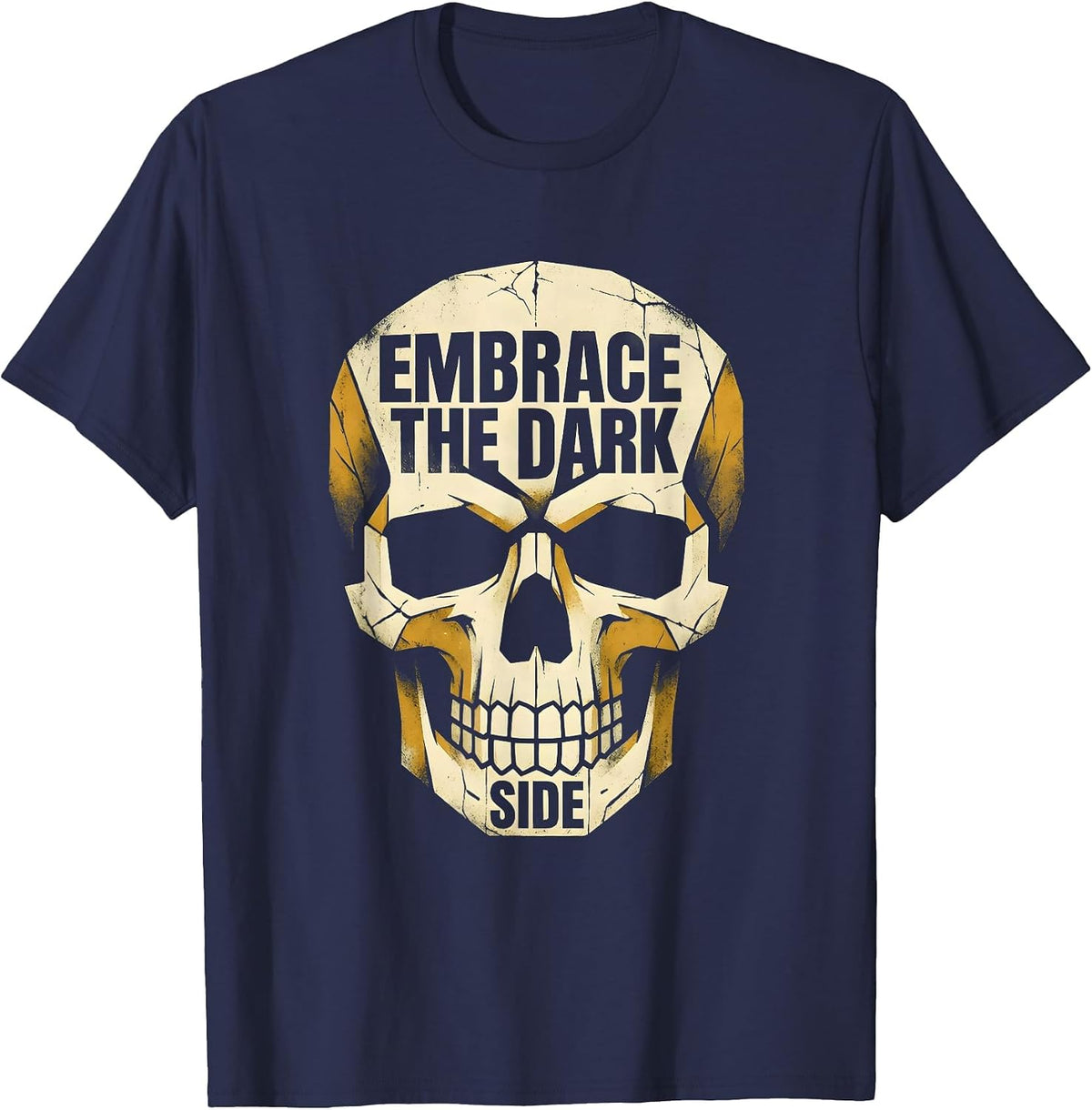 Skull Embrace the Dark Side Gothic Design T-Shirt - Navy Blue