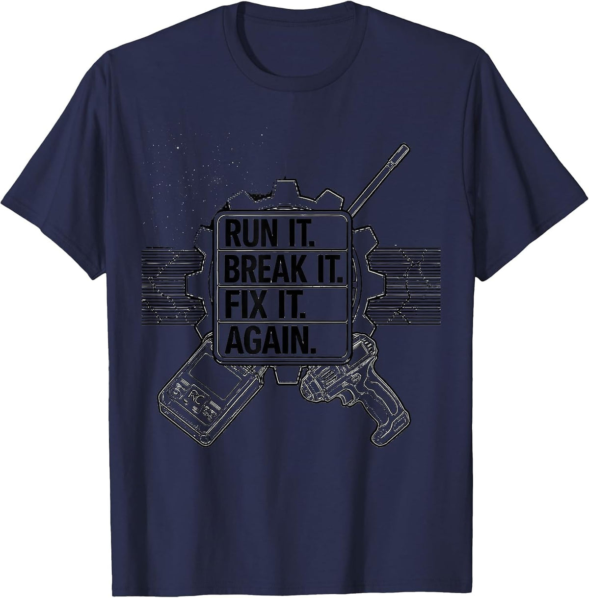 Men's Run It Break It Fix It Again Patriotic RC Car Racing T-Shirt - Navy Blue