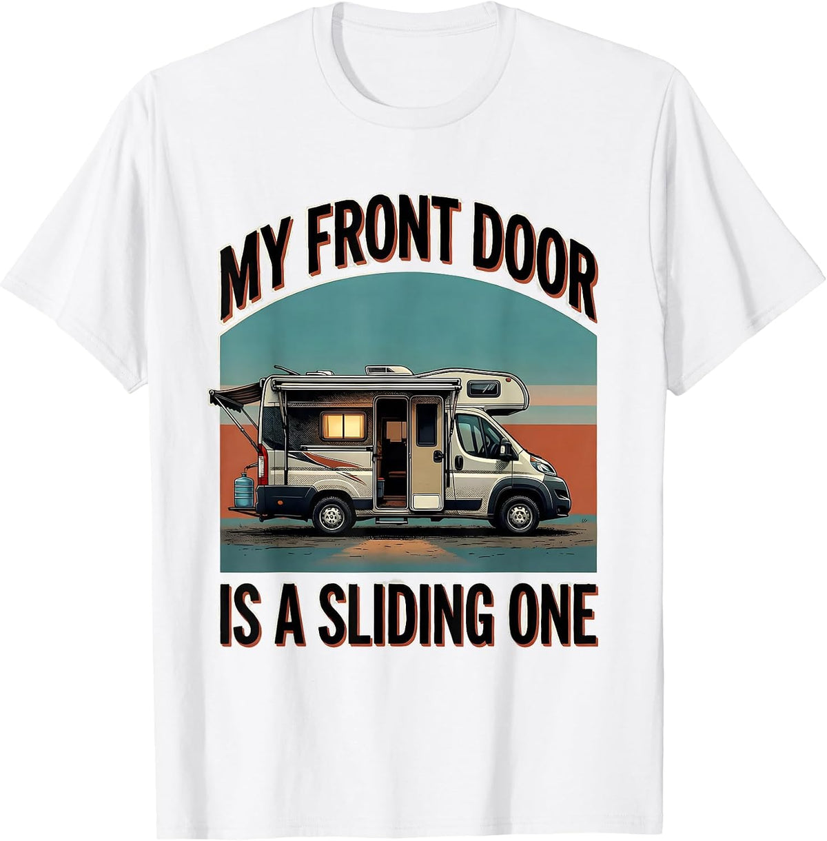 Men's My Front Door Is A Sliding One Retro Van Life Road Trip T-Shirt - White