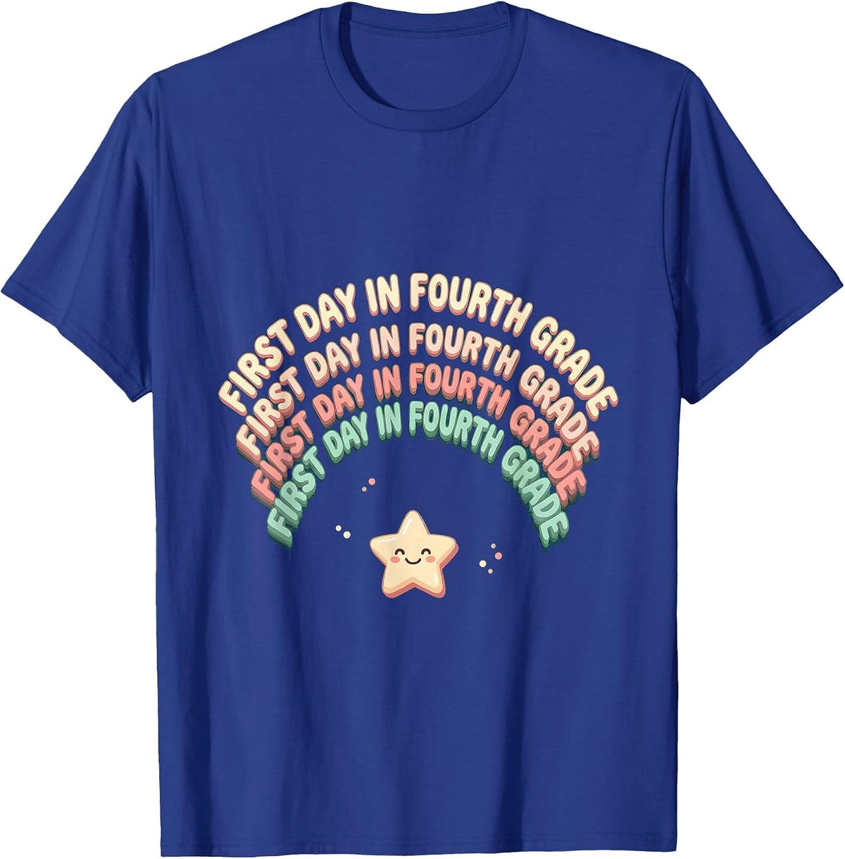 Men's First Day In Fourth Grade Cute Kawaii Teacher Student Back T-Shirt - Royal Blue