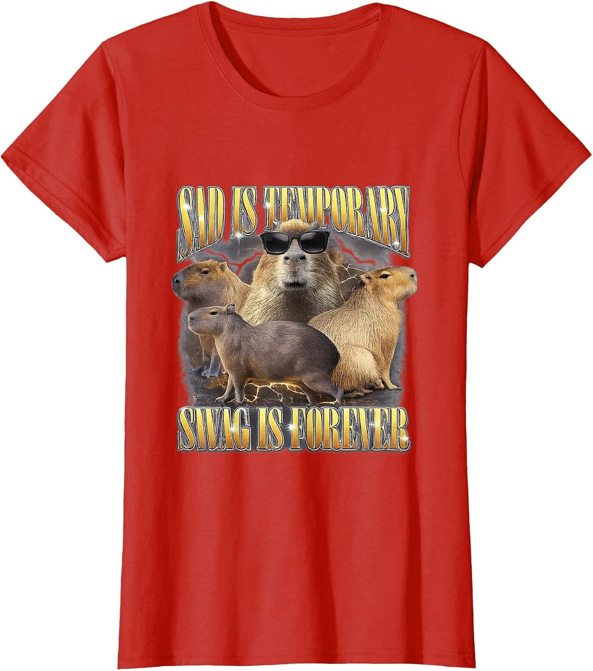 Swag is Forever Funny Capybara Unhinged Gen Z Meme Cringe T-Shirt - Red