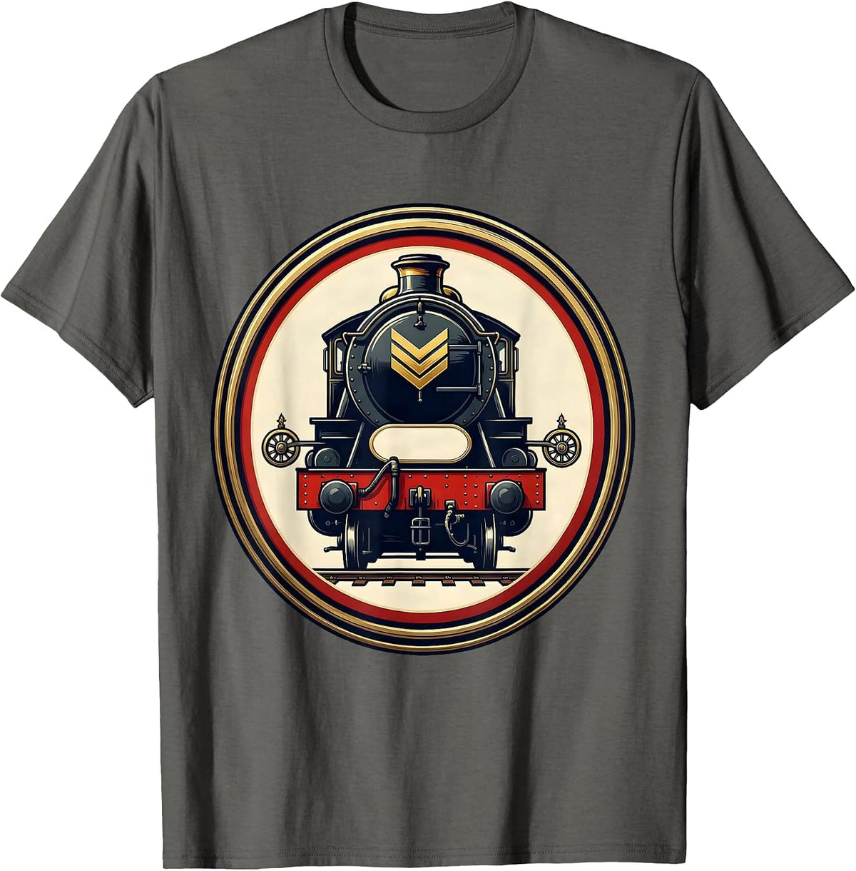 Steam Locomotive Badge Vintage Train Enthusiast Gift T-Shirt - Asphalt Grey