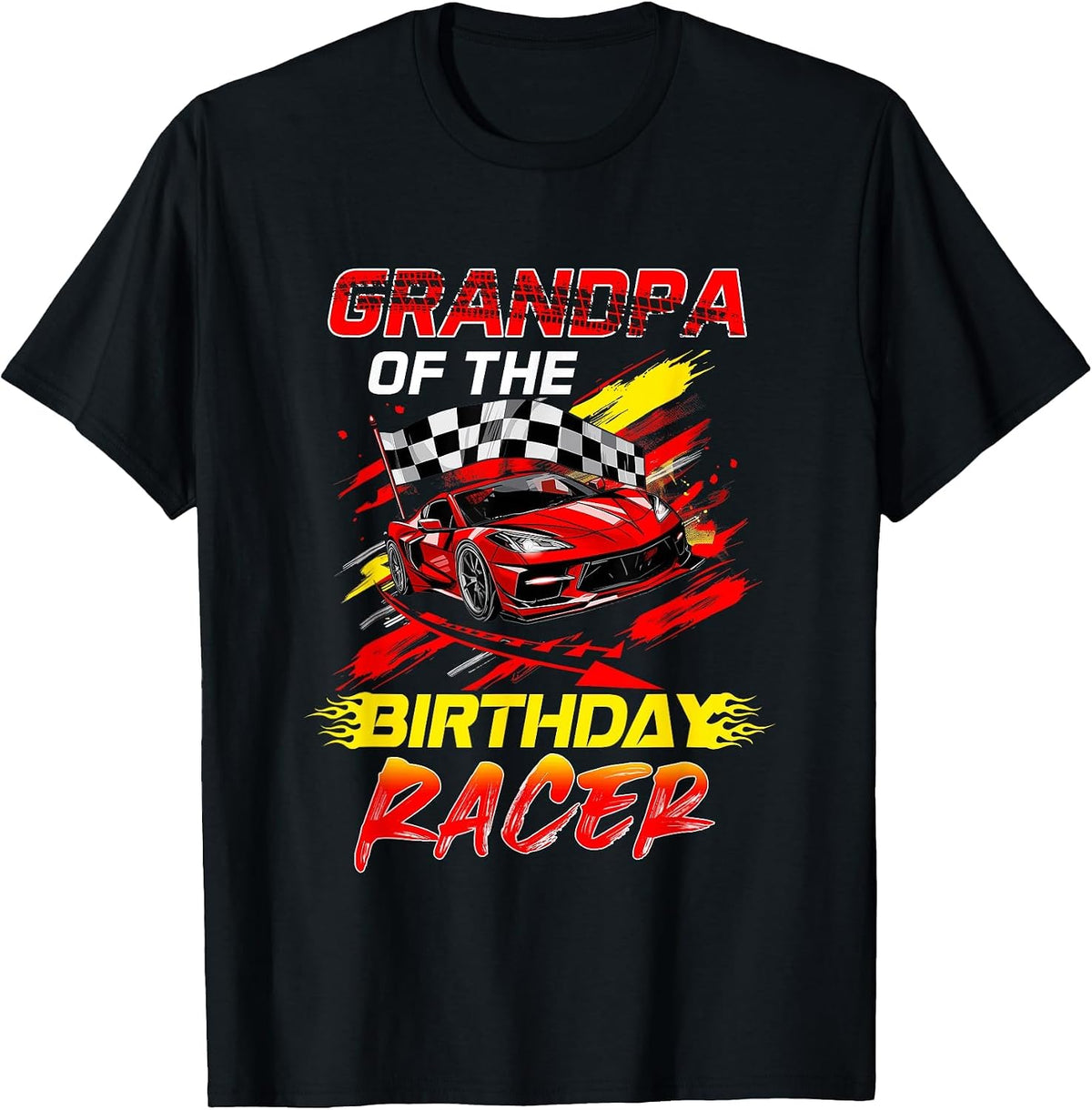 Grandpa of The Birthday Racer Race Car Party Family Matching T-Shirt - Black