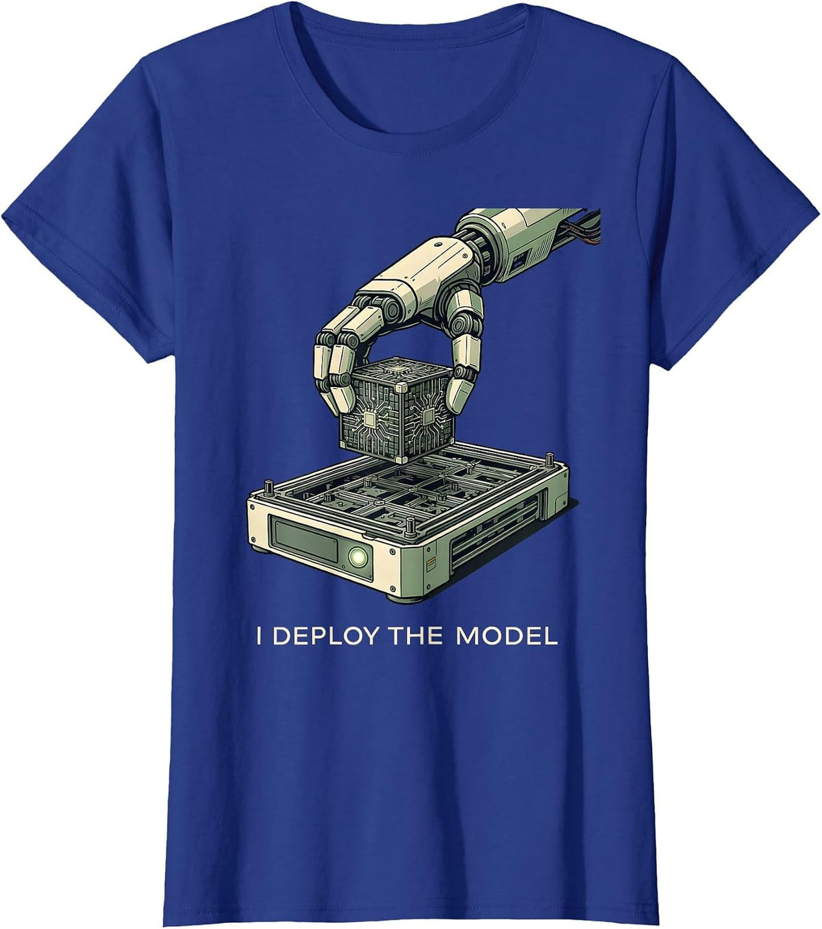 Women's I Deploy The Model Funny AI Robotics Engineer Tech Humor T-Shirt - Royal Blue