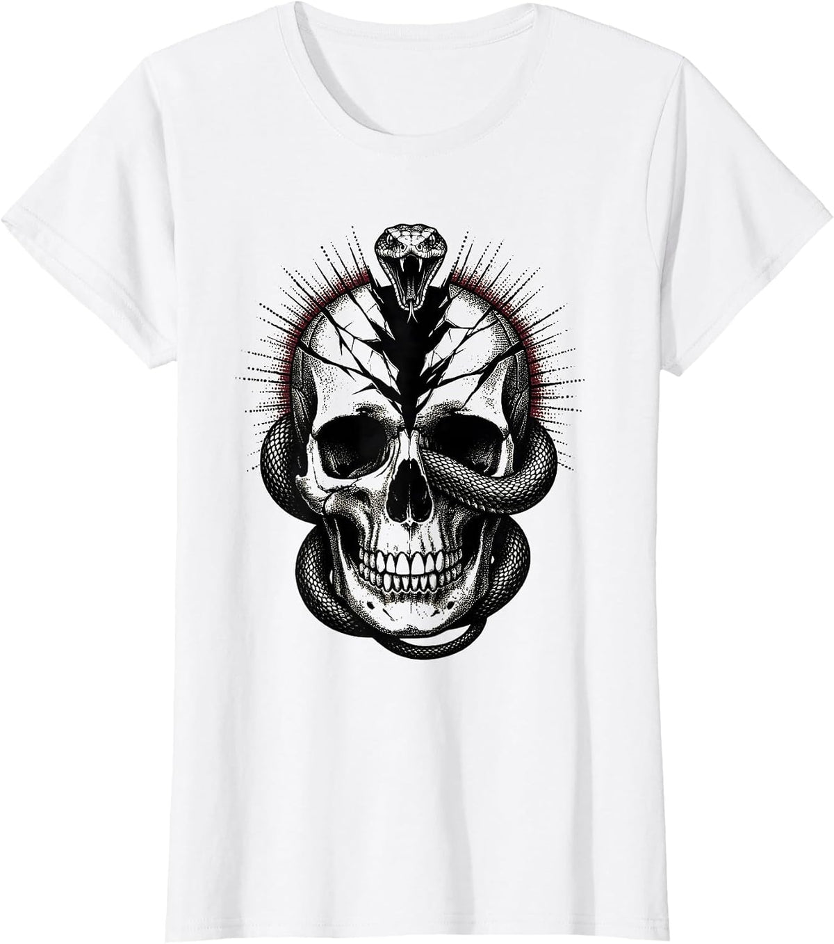 Women's Serpent and Skull Dark Horror Graphic Design T-Shirt - White
