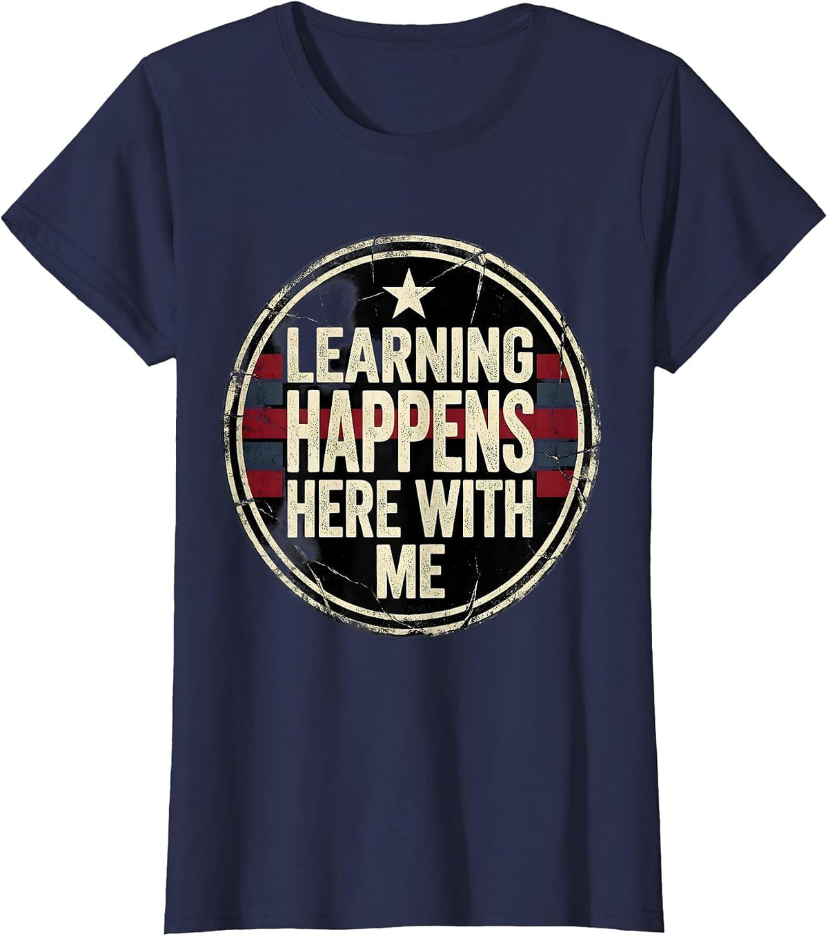 Women's Learning Happens Here With Me Paraprofessional T-Shirt - Navy Blue