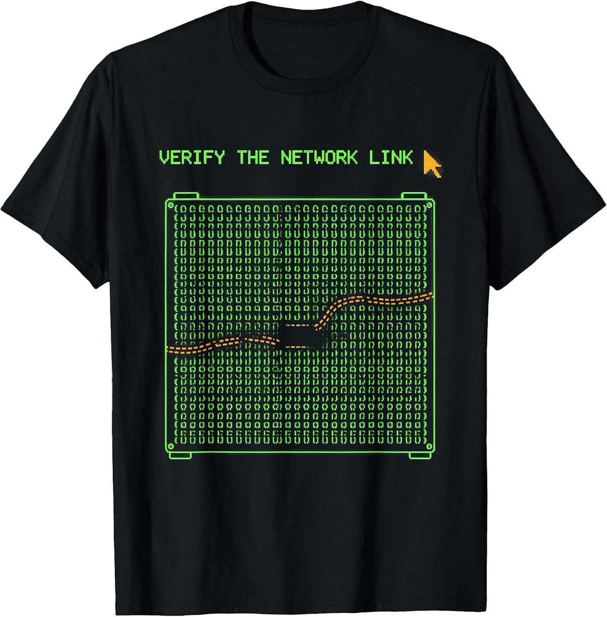 Men's Verify The Network Link Ascii Terminal Art Funny IT Tech T-Shirt - Black