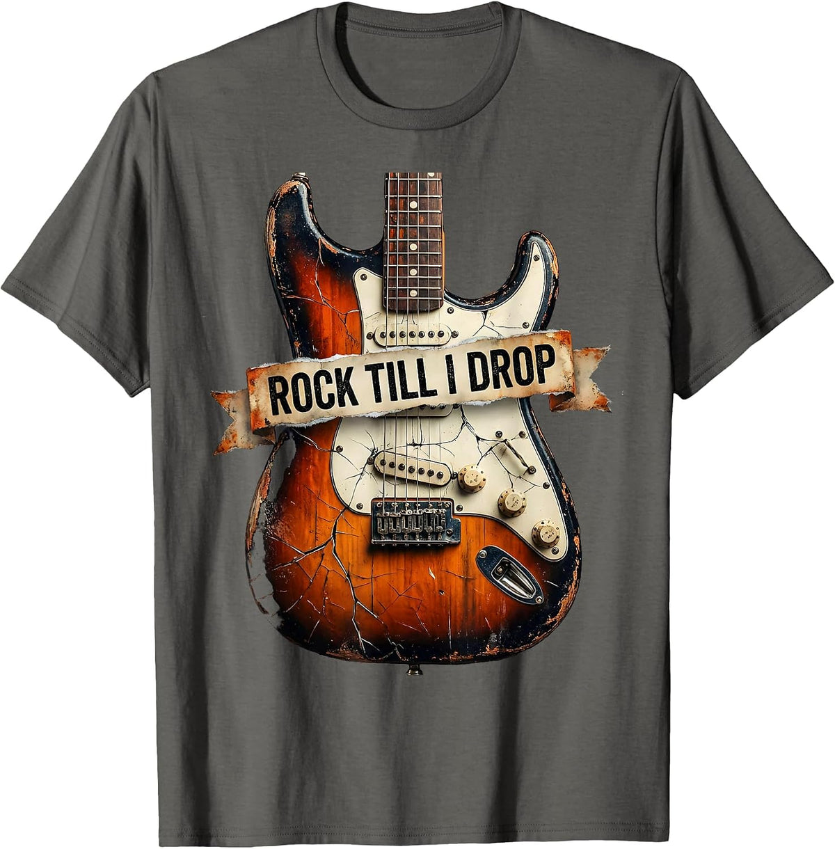 Rock Till I Drop Bold Music Lover Design T-Shirt - Asphalt Grey