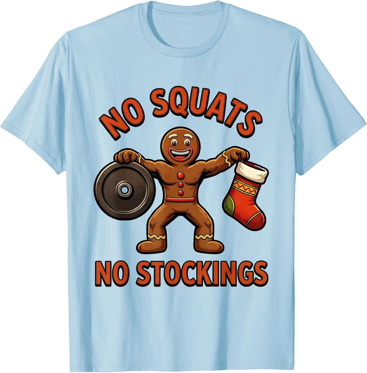 Men's No Squats No Stockings Retro Advertising Mascot Gym Humor T-Shirt - Baby Blue