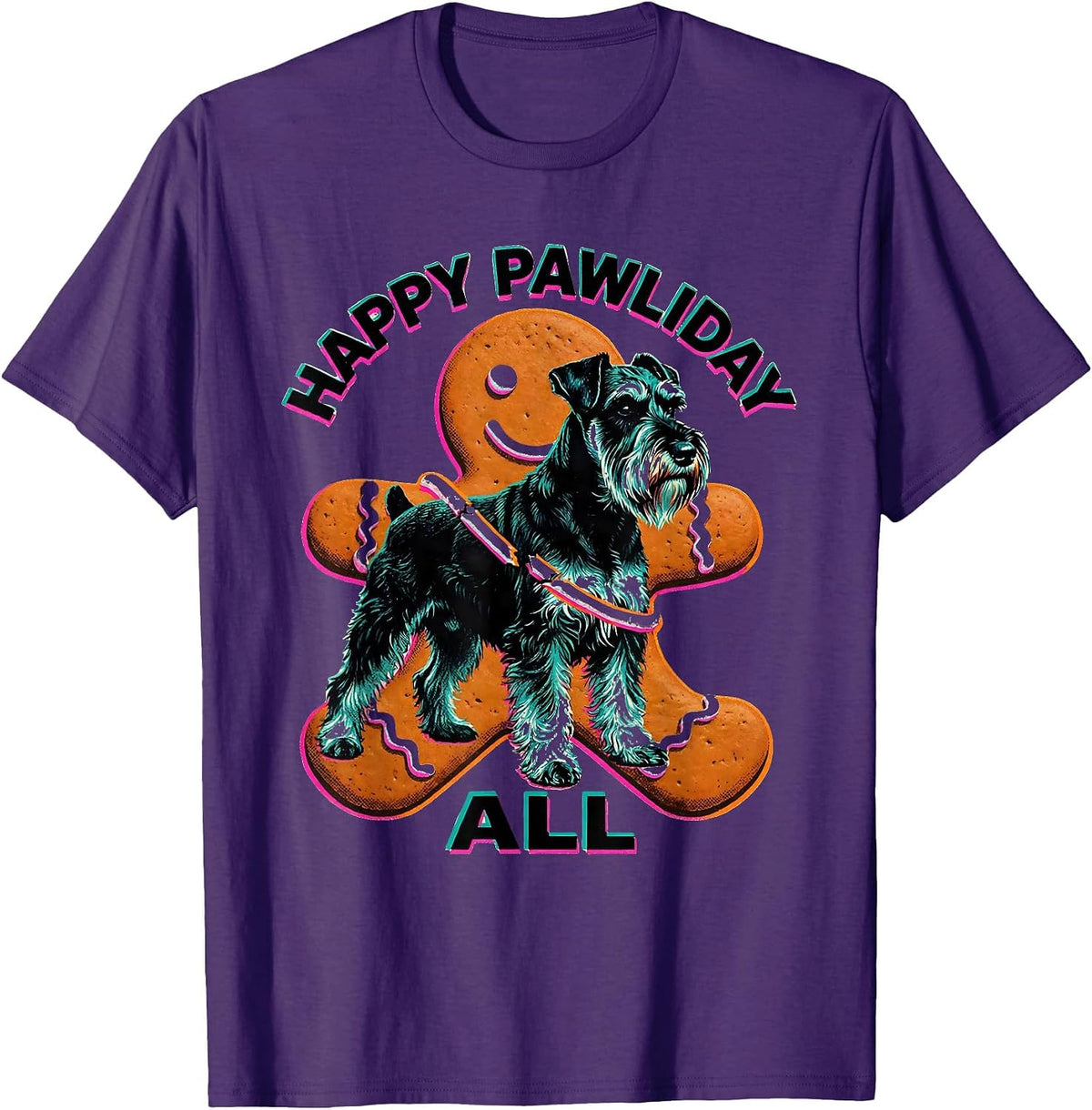 Happy Pawliday, All Risograph Funny Giant Schnauzer Dog T-Shirt - Purple