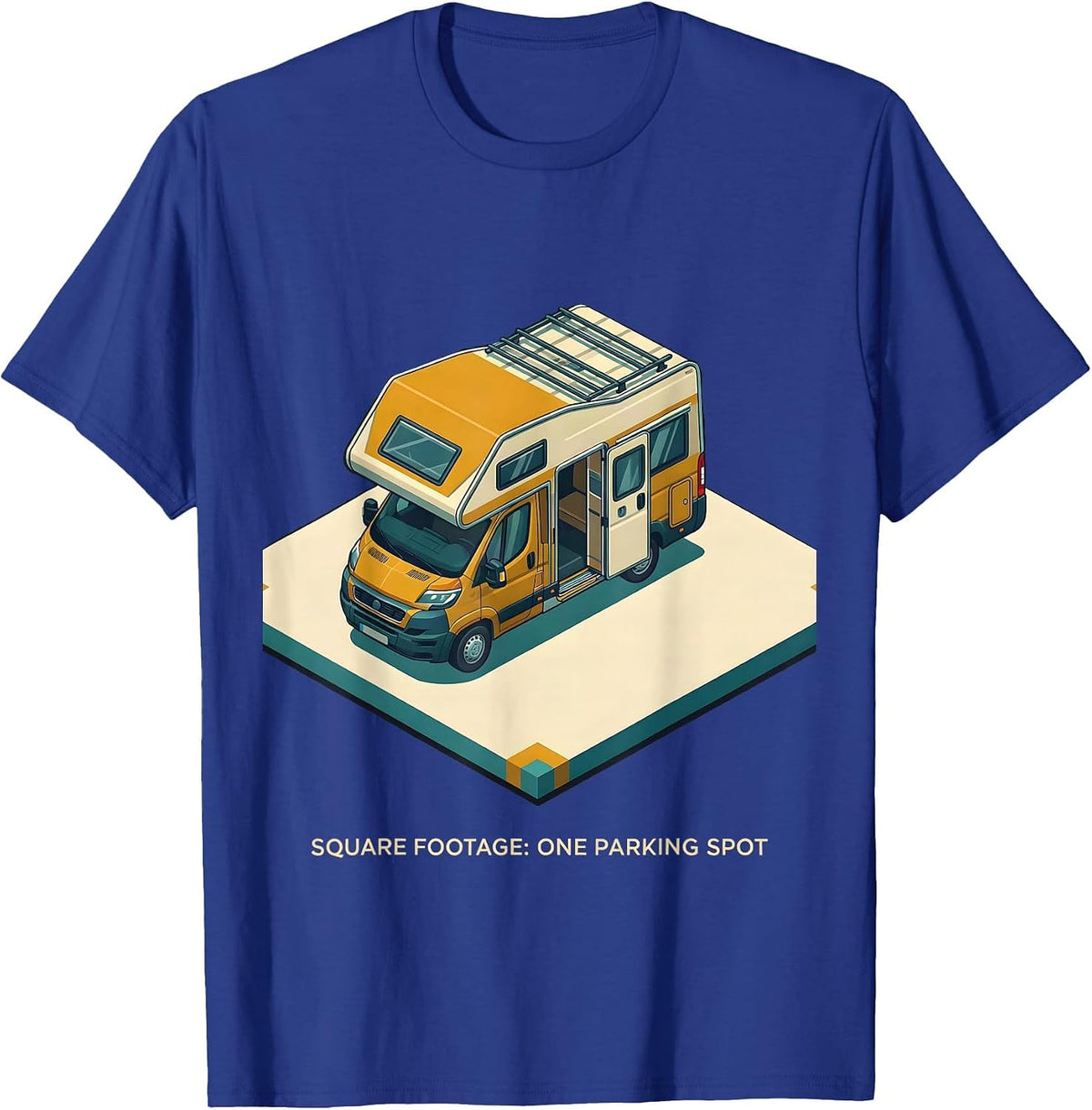 Men's Square Footage: One Parking Spot Retro Van Life Camper Van T-Shirt - Royal Blue