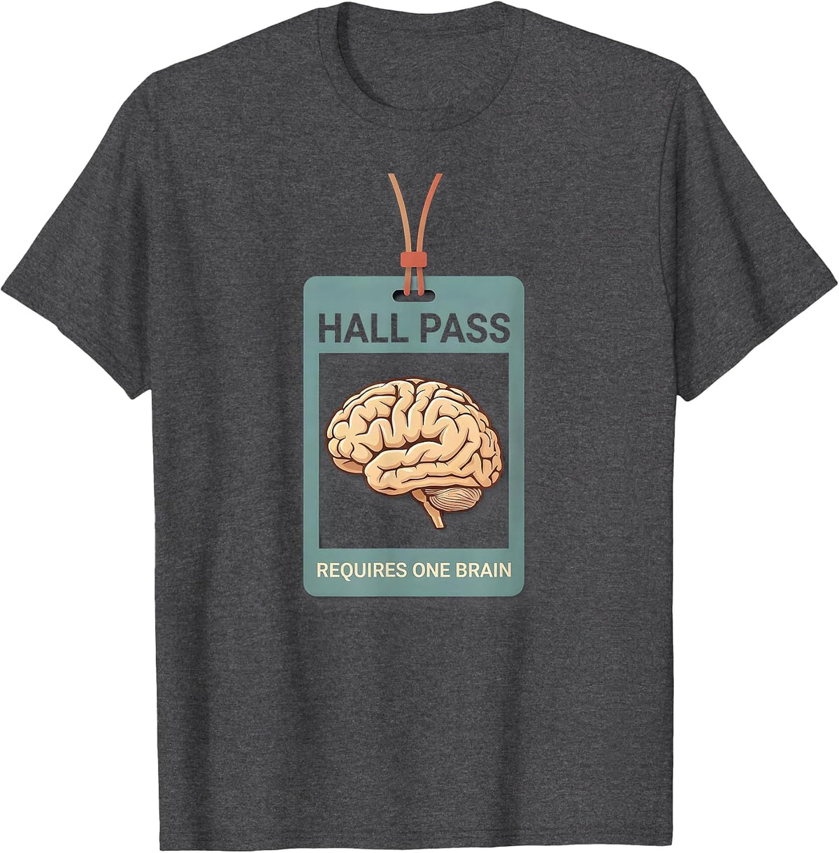 Men's Hall Pass Requires One Brain Funny Teacher Halloween Zombie T-Shirt - Dark Heather Grey