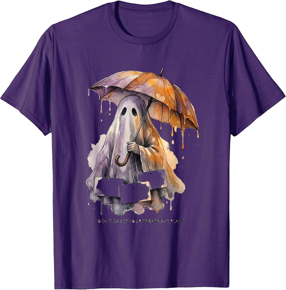 Men's Don't Ghost Your Treatment Plan Watercolor Ghost Halloween T-Shirt - Purple