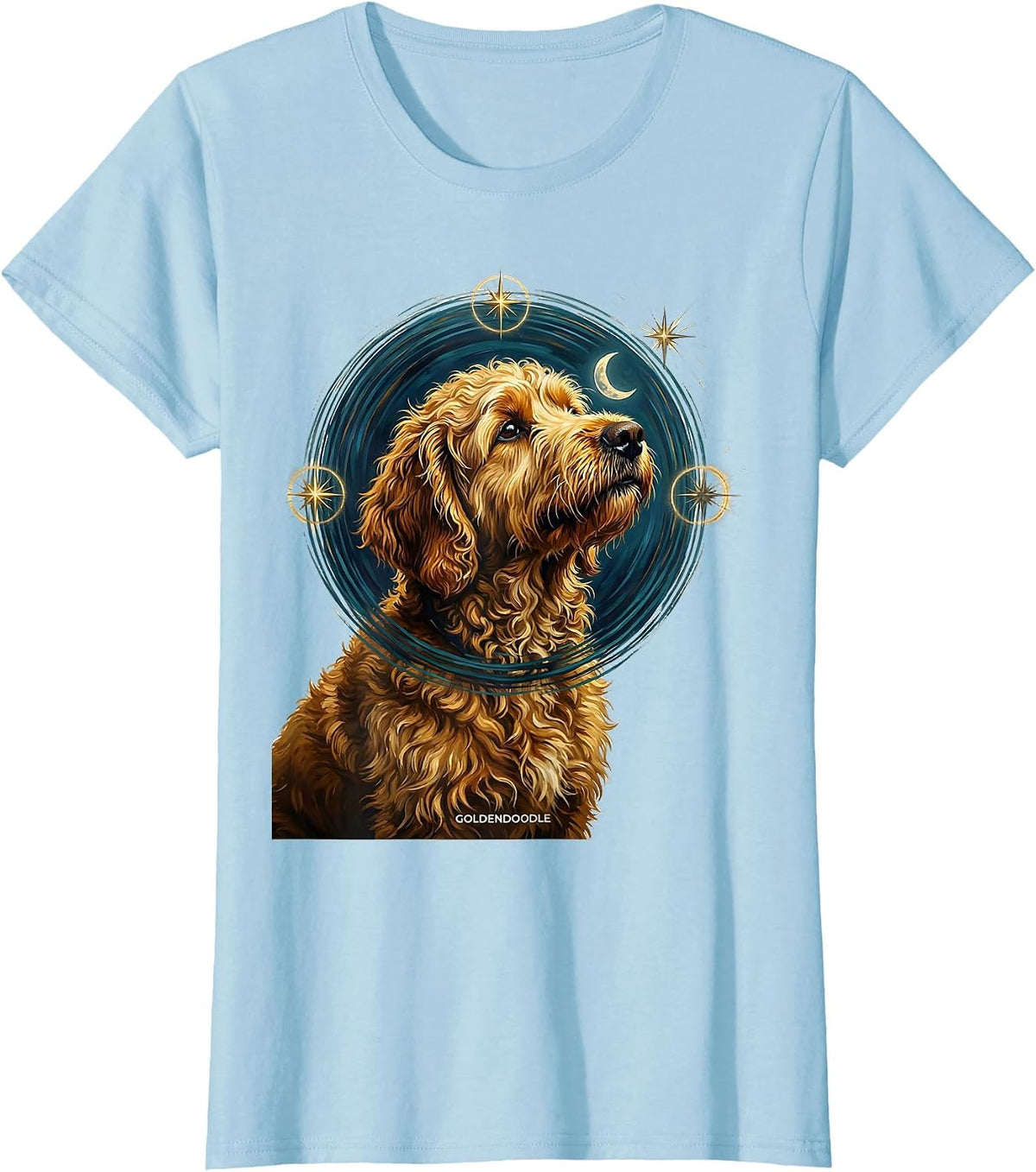 GOLDENDOODLE Van Gogh Style Starry Night Dog Portrait Art T-Shirt - Baby Blue
