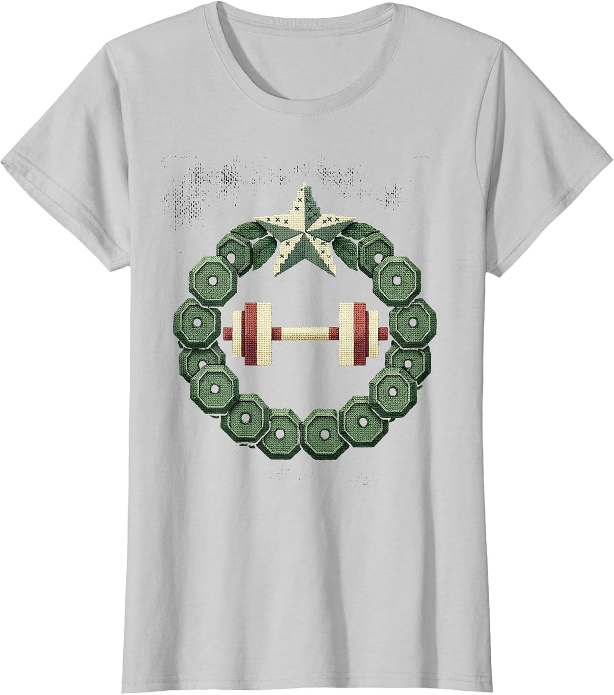 Circular Badge Weightlifting Wreath Christmas Gym Humor T-Shirt - Silver Grey