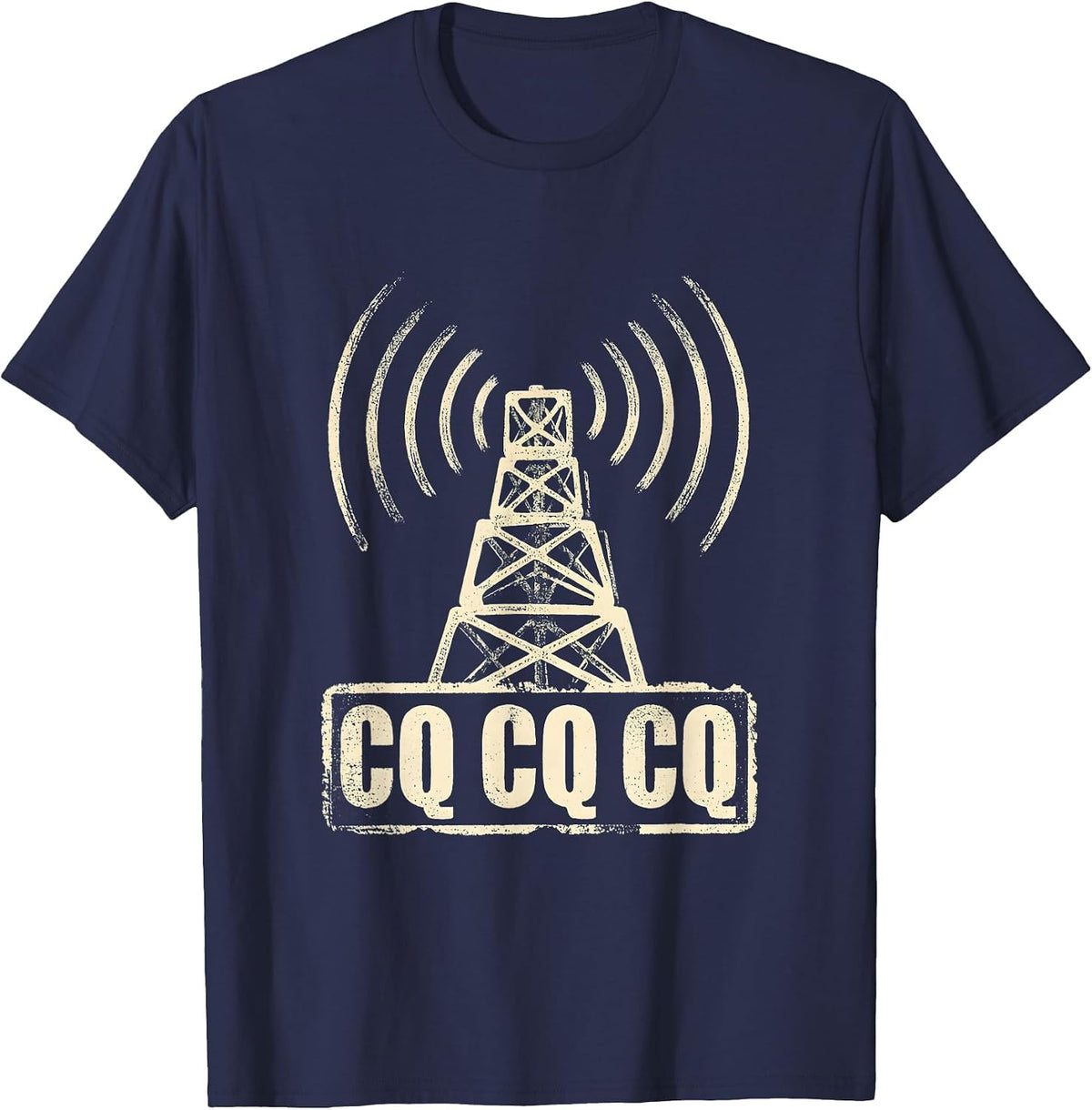 Men's CQ CQ CQ Rubber Stamp Ham Radio Operator Nerdy Humor T-Shirt - Navy Blue