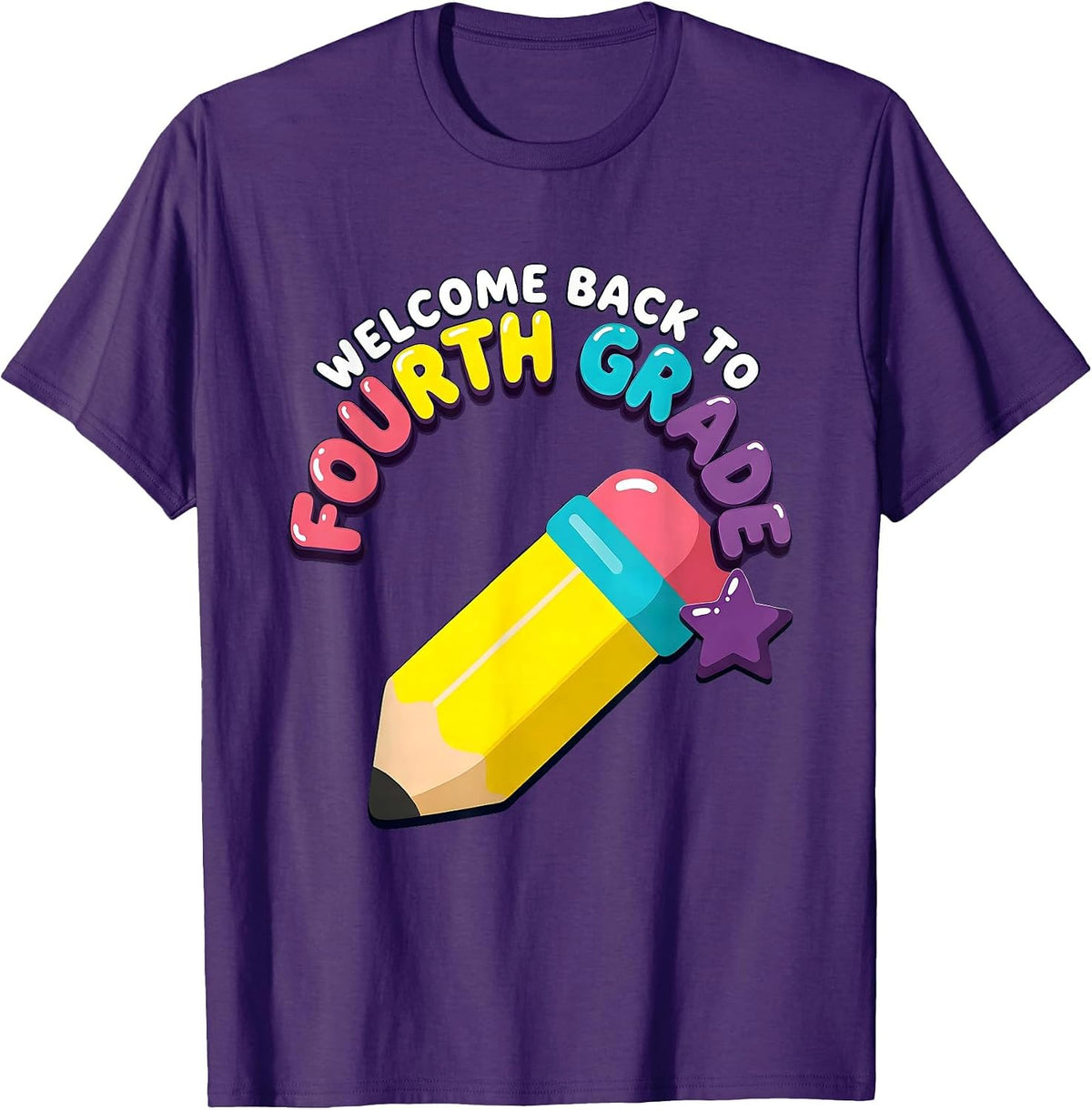 Welcome Back To Fourth Grade Playful Teacher Student Back T-Shirt - Purple