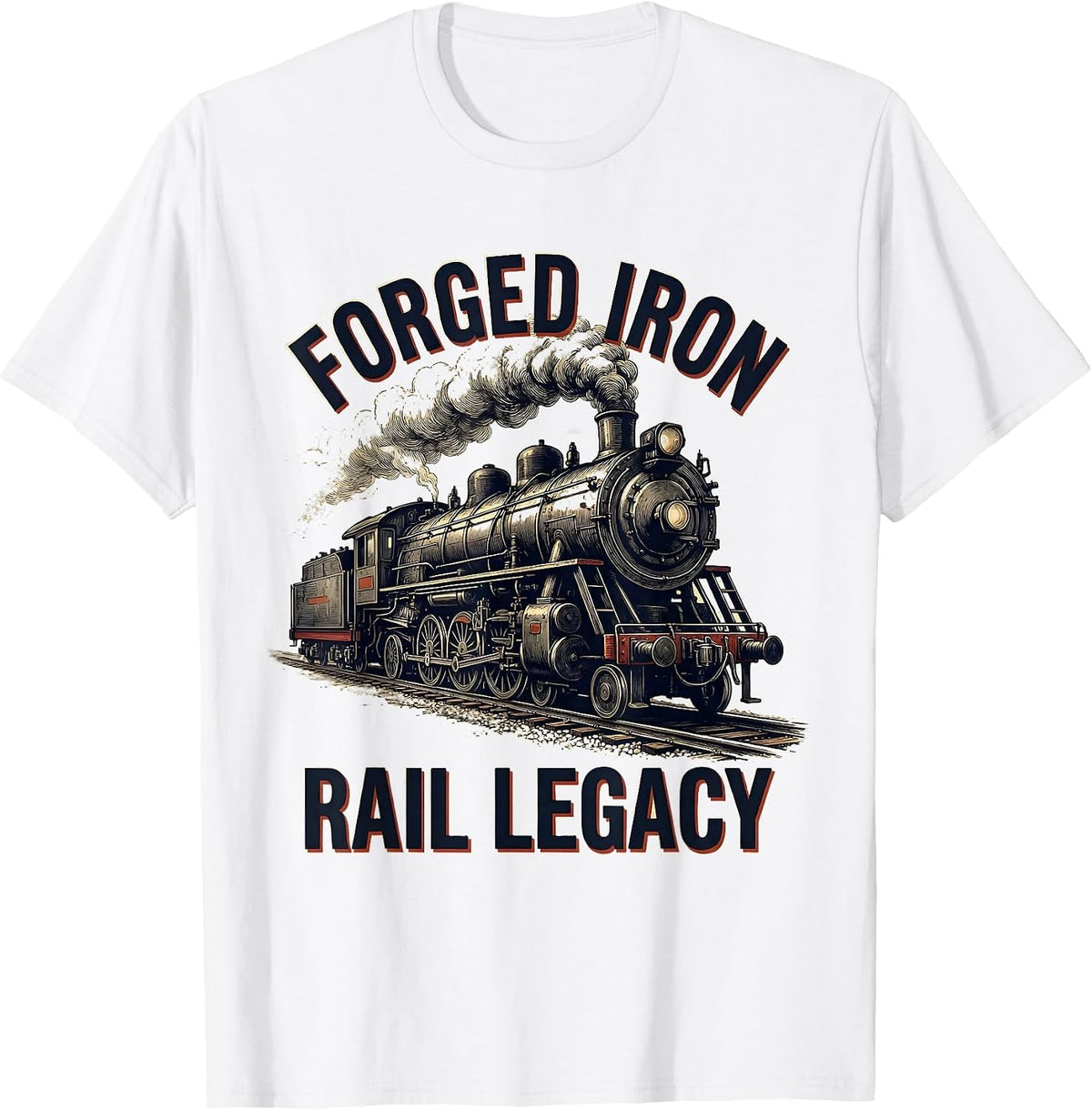 Men's Forged Iron Rail Legacy Vintage Steam Locomotive Railroad T-Shirt - White