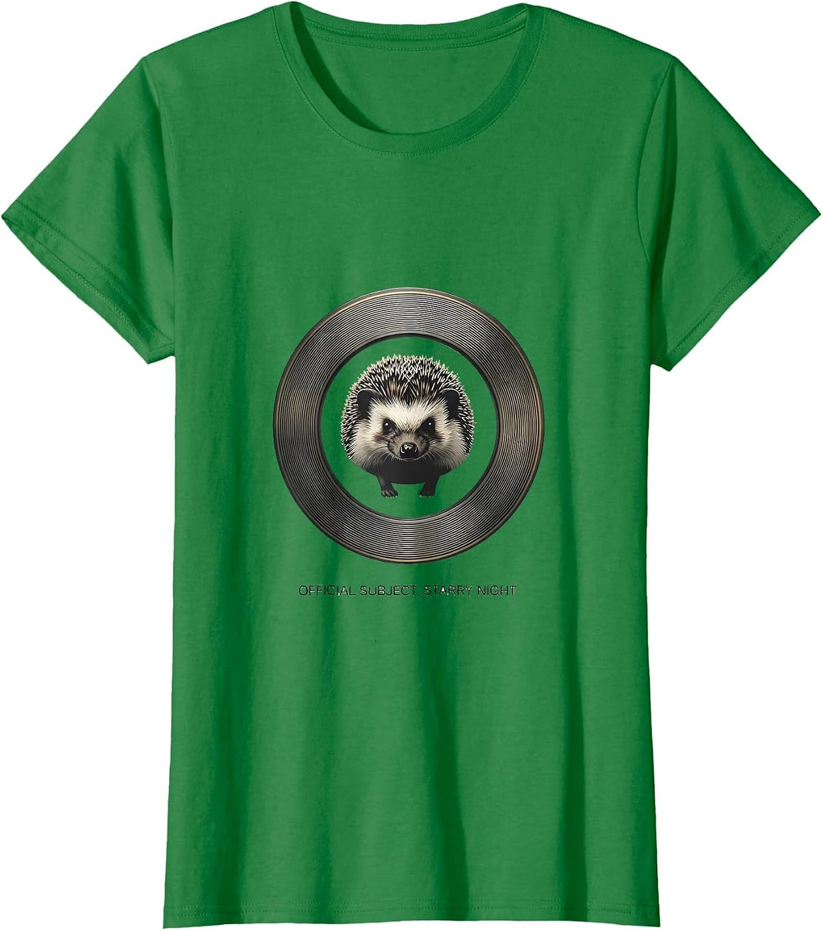 Women's Official Subject Starry Night Minimalist Hedgehog Van Gogh T-Shirt - Kelly Green