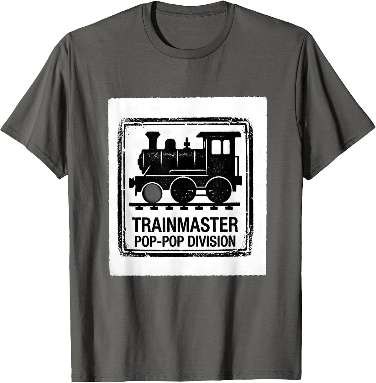Trainmaster Pop-Pop Division Rubber Stamp Retro Train T-Shirt - Asphalt Grey