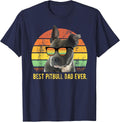 Best Pitbull Dad Ever Retro Sunset Vintage Pit Bull Father T-Shirt - Navy Blue