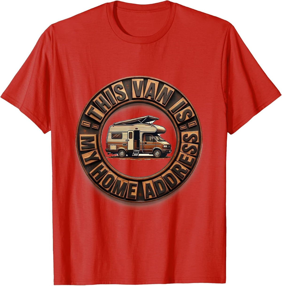 Men's This Van Is My Home Address Retro Van Life Nomads Vanlife T-Shirt - Red