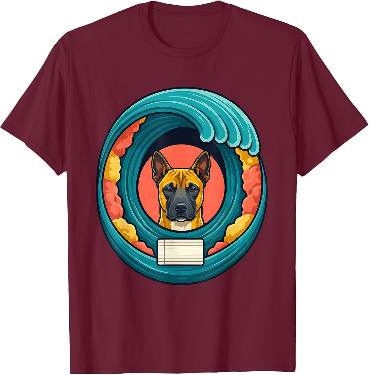 Basenji Great Wave Japanese Art Animal Humor T-Shirt - Burgundy