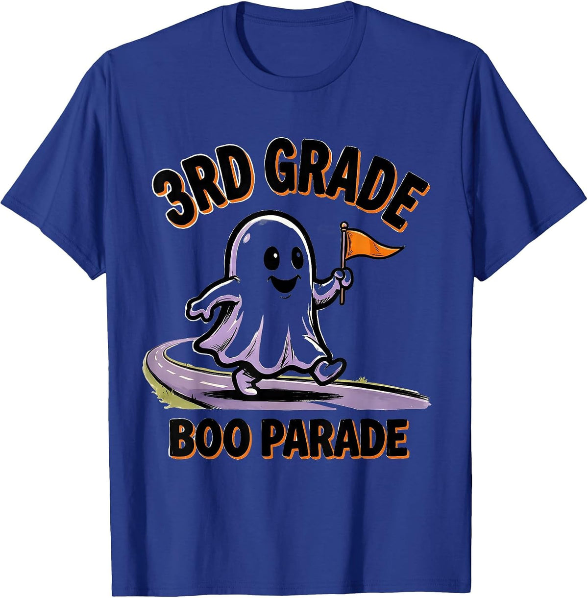 Men's 3rd Grade Boo Parade Cartoon Ghost Halloween Teacher Humor T-Shirt - Royal Blue