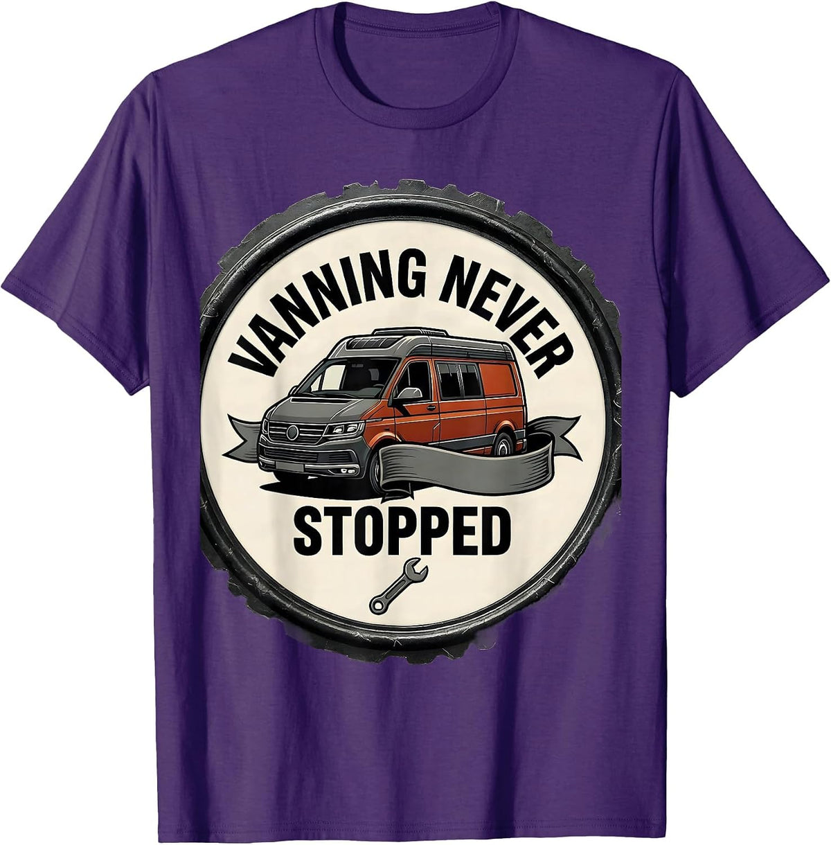 Men's Vanning Never Stopped Tattoo Van Life Retro Van Enthusiast T-Shirt - Purple