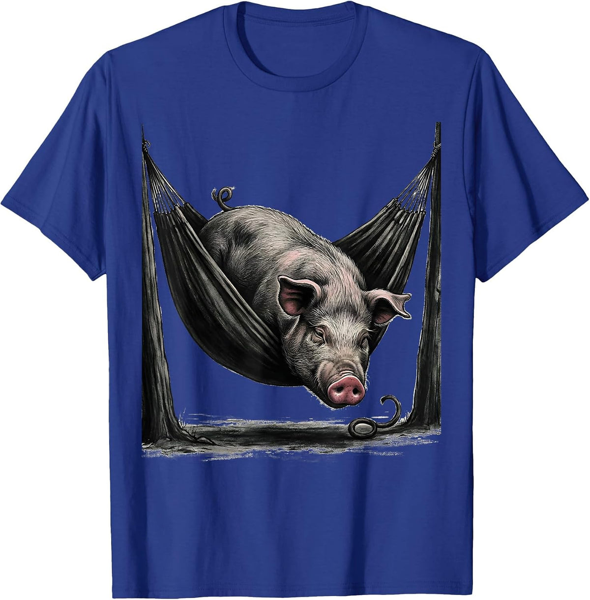 Sagging Hammock Pig Farm Animal Humor Novelty T-Shirt - Royal Blue