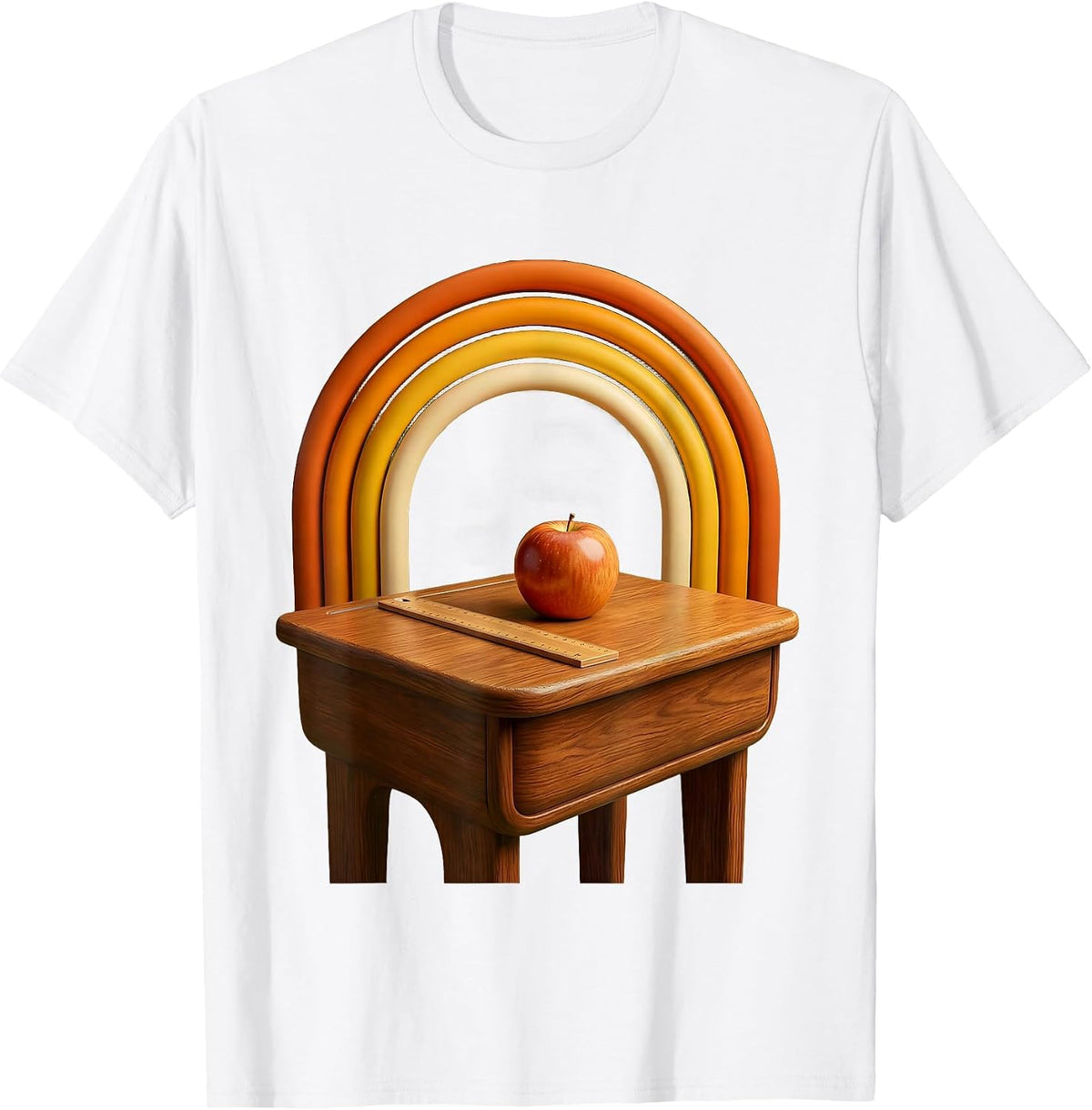 Men's Paraprofessional Desk Apple Ruler Illustration T-Shirt - White