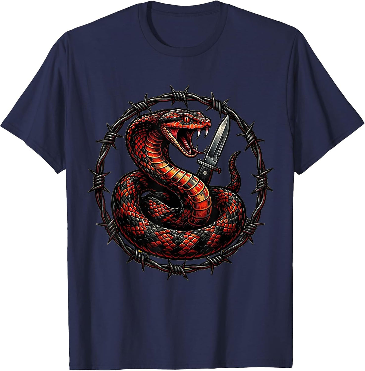Punk Rock Snake and Switchblade Graphic T-Shirt - Navy Blue