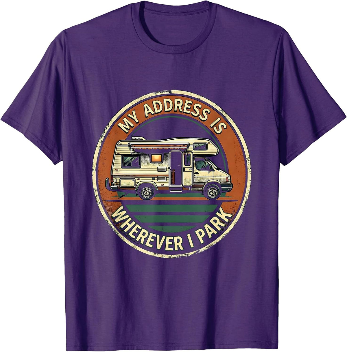 My Address Is Wherever I Park Vintage Van Life Road Trip T-Shirt - Purple