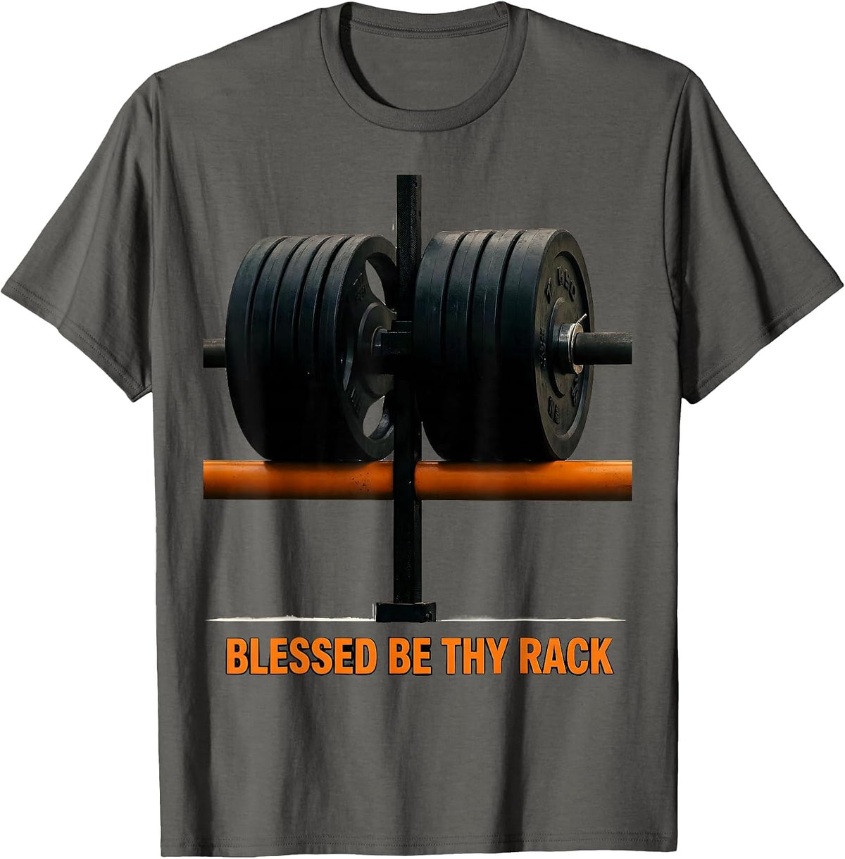 Men's Blessed Be Thy Rack Brutalist Christian Weightlifter Gym T-Shirt - Asphalt Grey