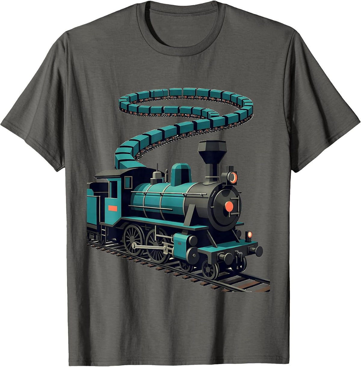 Men's Oversized Steam Locomotive Midcentury Modern Train T-Shirt - Asphalt Grey