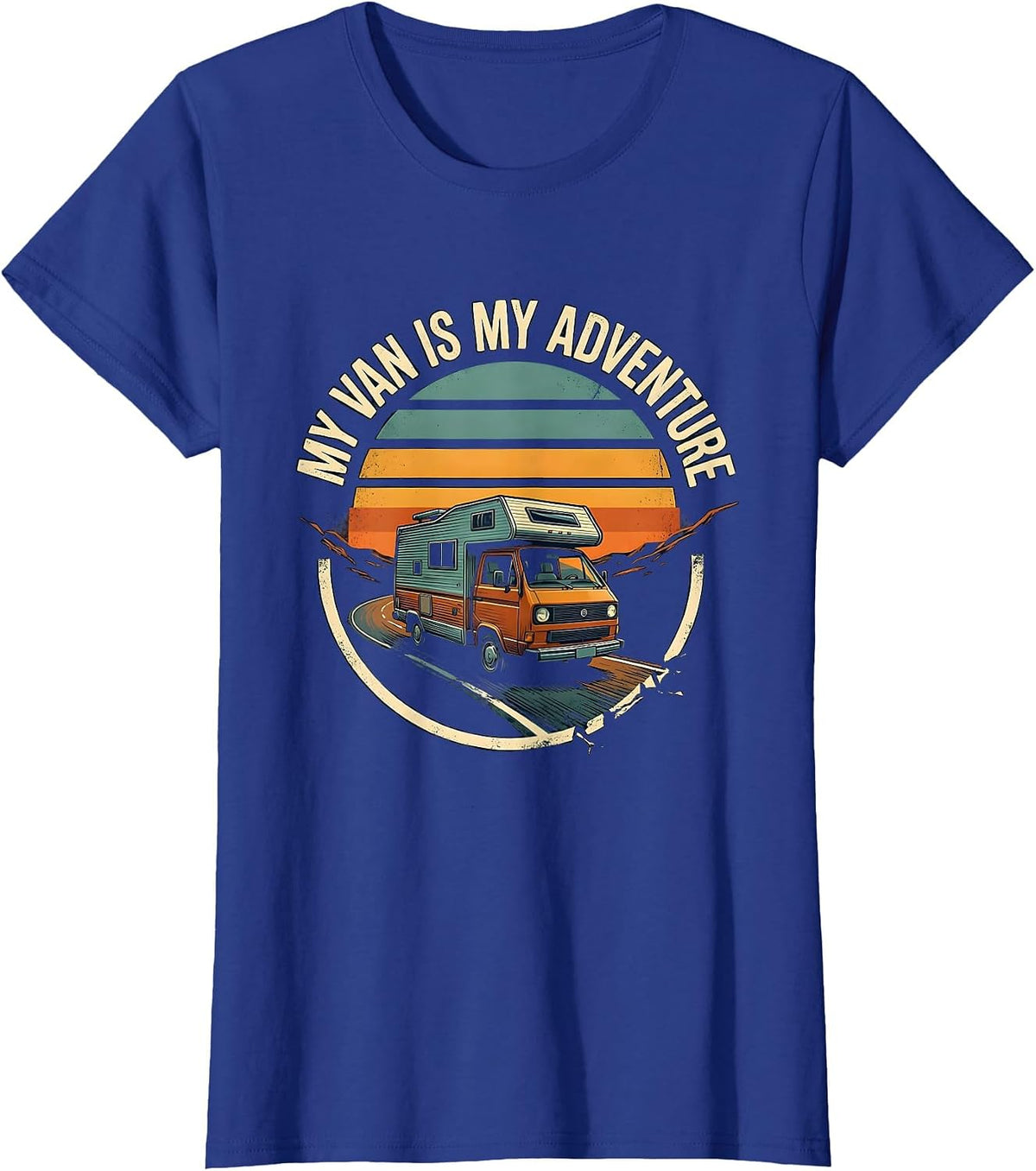 Women's My Van Is My Adventure Vintage Van Life Road Trip Nostalgia T-Shirt - Royal Blue
