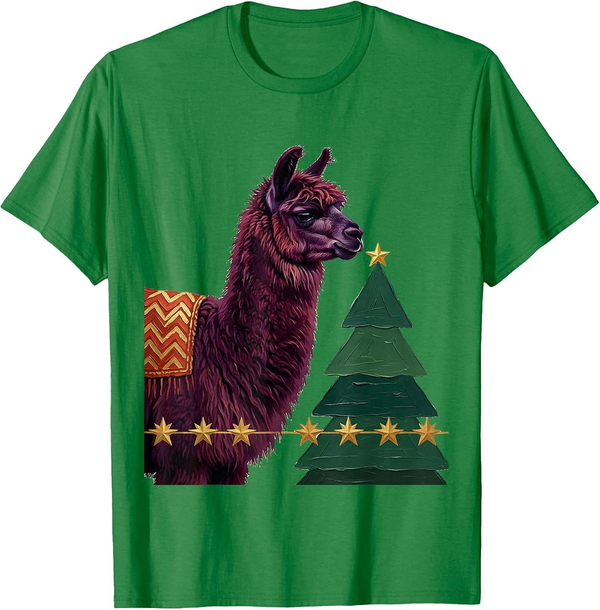 Men's Llama Christmas Broad Side-Profile Animal Lover Holiday T-Shirt - Kelly Green