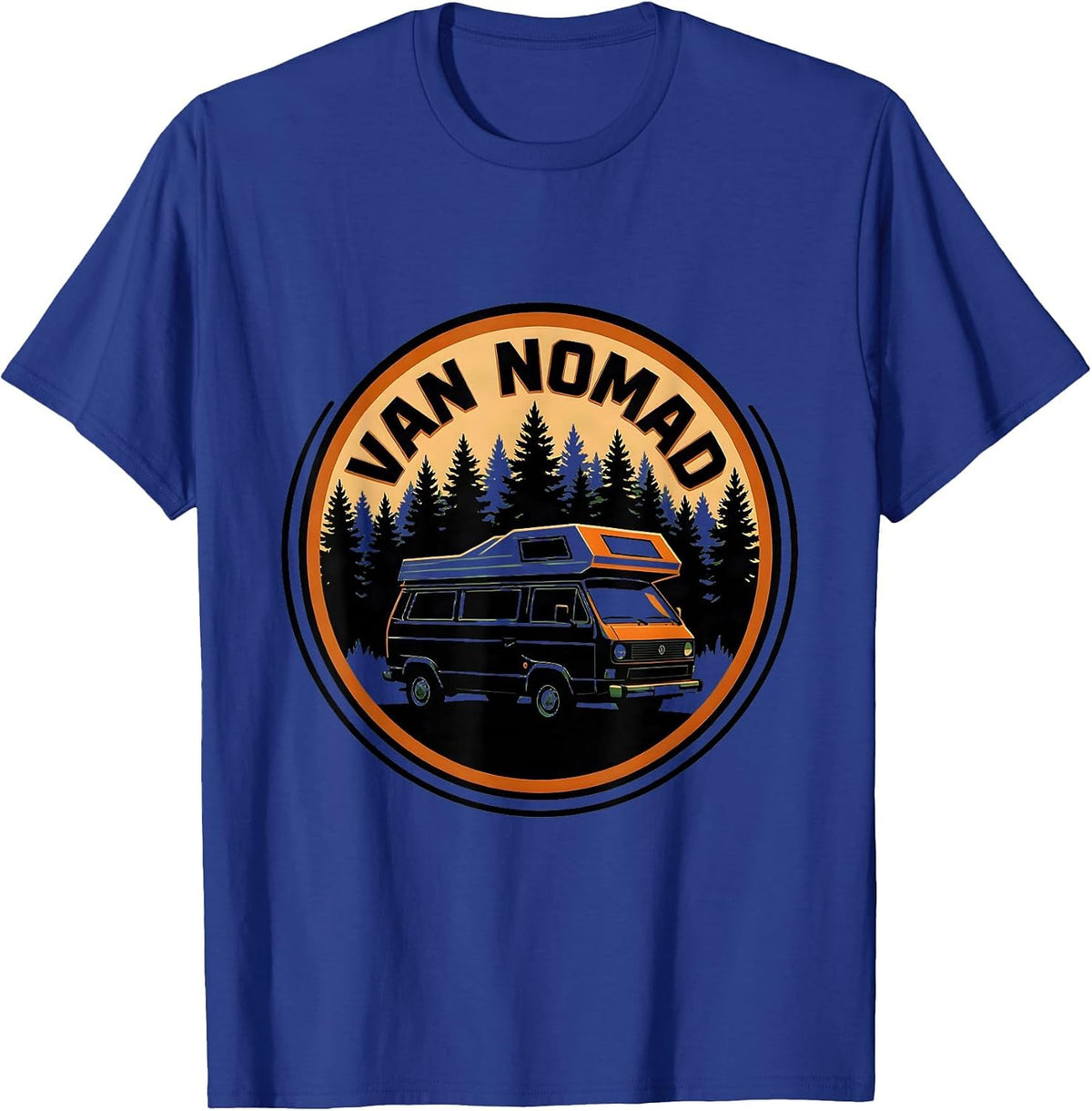 Van Nomad Silhouette Campervan Van Life Road Trip T-Shirt - Royal Blue