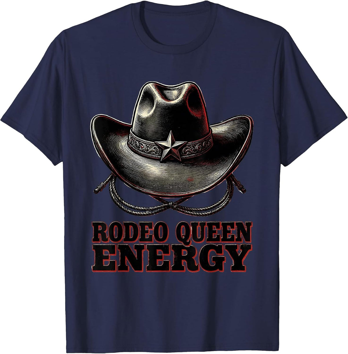 Rodeo Queen Energy Cowgirl Western Design T-Shirt - Navy Blue