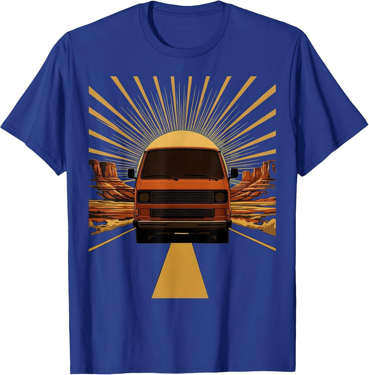 Vintage Tour Van Desert Highway Graphic T-Shirt - Royal Blue