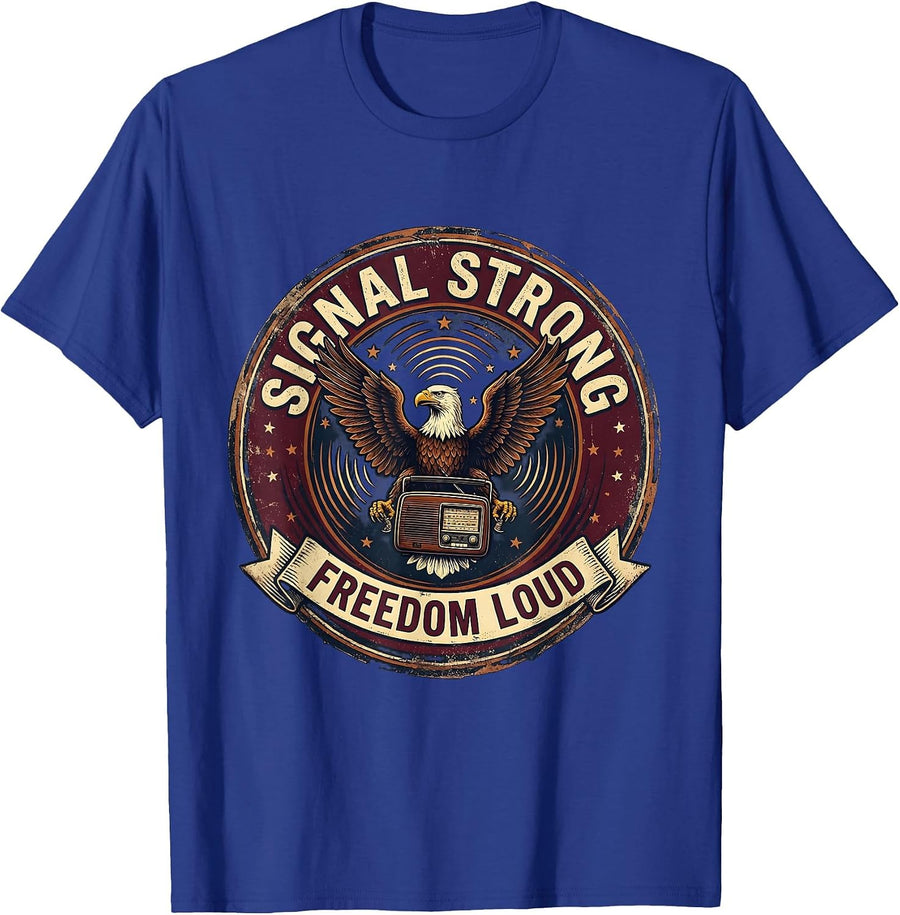 Signal Strong Freedom Loud Vintage Ham Radio Design T-Shirt - Royal Blue
