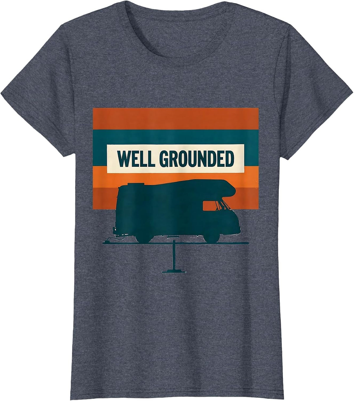 Women's Well Grounded Vintage Van Life Nomads Retro Camper Van T-Shirt - Heather Blue