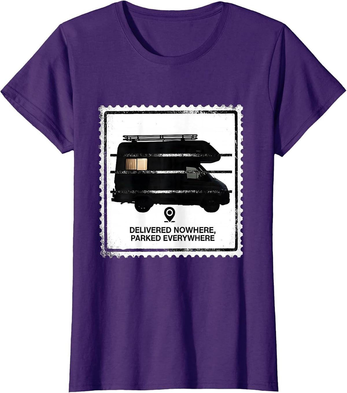 Women's Delivered Nowhere, Parked Everywhere Retro Van Life Van T-Shirt - Purple