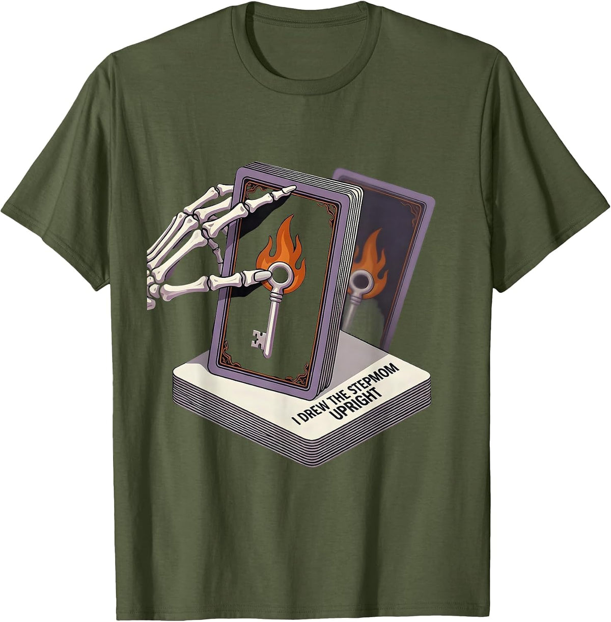 I Drew The Stepmom Upright Dark Humor Gothic Tarot Card T-Shirt - Olive Green