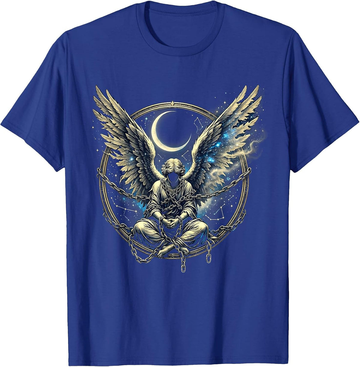 Forsaken Chained Angel Torn Wings Illustration T-Shirt - Royal Blue