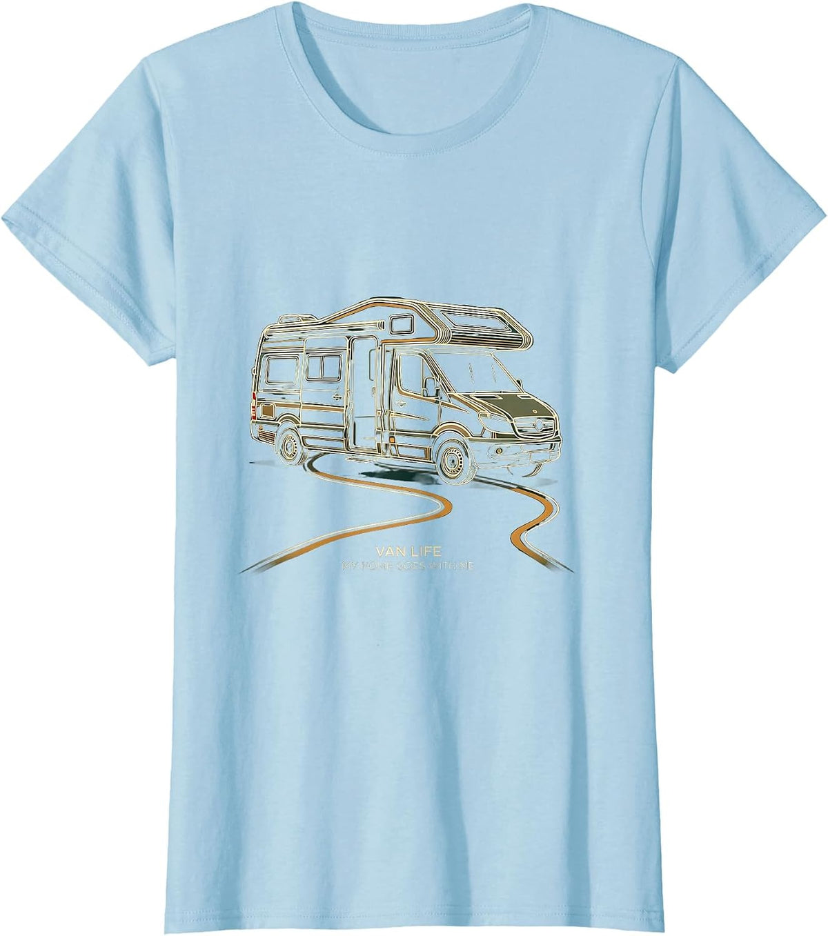 Women's Van Life My Home Goes With Me Retro Camper Nomad Pride T-Shirt - Baby Blue